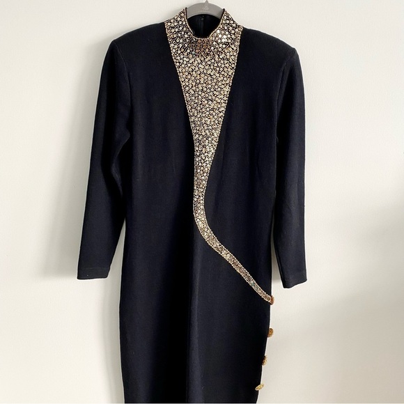 St. John Evening Black and Gold Dress Size 10 - Picture 2 of 13